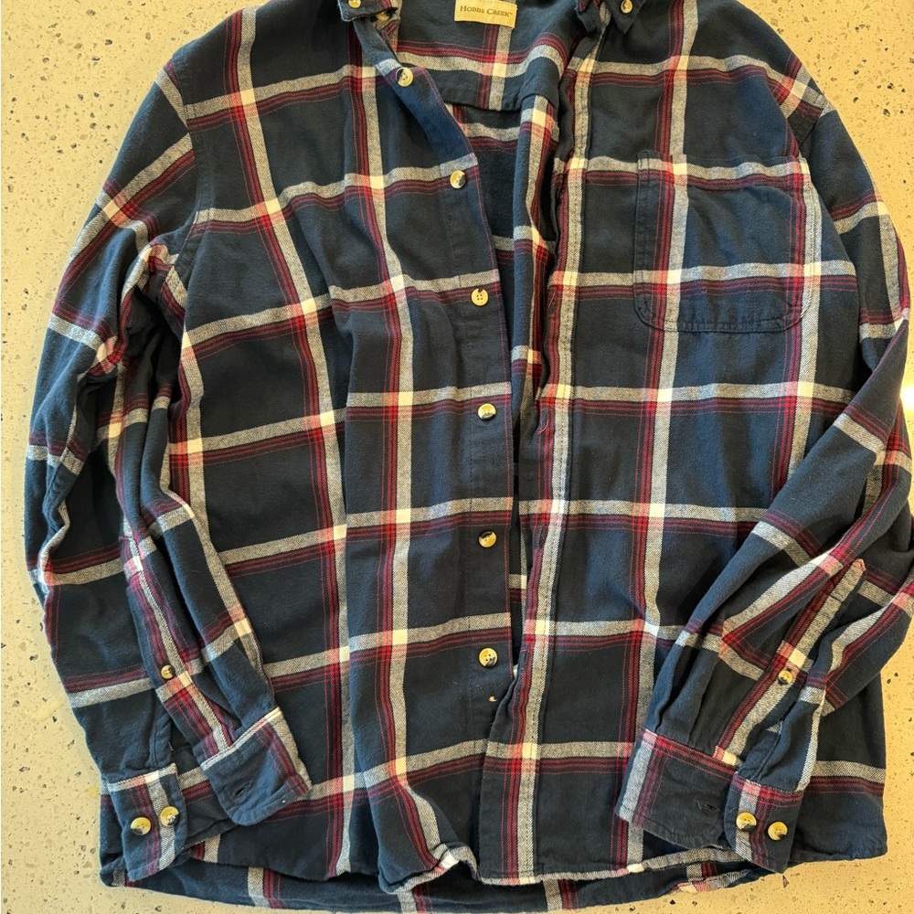 Men's Navy and Red Plaid Button-Down Shirt